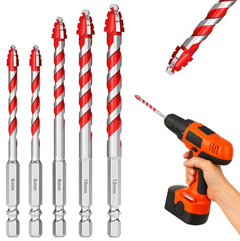 Set Da 5 Pezzi Punte Trapano 6/6/8/10/12 Mm Punte Da Trapano Punta Professionale in Carburo Di Tungsteno per Piastrelle Ceramica Vetro Plastica Granito Marmo