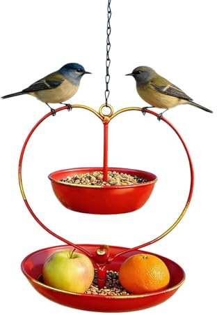 Alimentador De Aves - Doble Capa En Forma De Corazón, Decoración Retro para Jardín Y Balcón, Bandeja De Baño De Aves De Hierro Forjado Colgante para Árbol, Césped, Porche, Cerca
