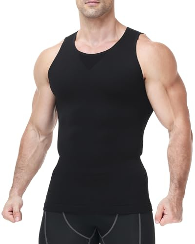 Runhit Men's Compression Shirt Seamless Shapewear Vest Slimming Body Shaper Sleeveless Tank Top Breathable Undershirt Moisture Wicking Tummy Control Base Layer