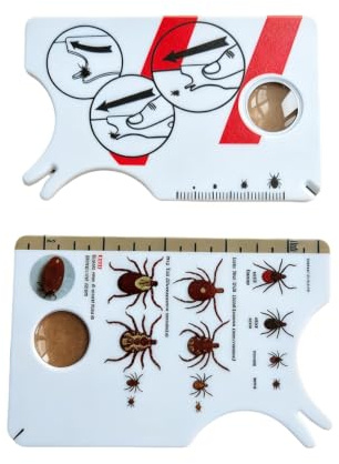 2 Pack Tick Remover Tools for Dogs,Magnifying Removal Card and Tool Set | Pet Tick Tweezers Kit for Cats Humans,Red White Plastic Tick Removal Card with Keyring,Safe Easy Ticks Off Accessories