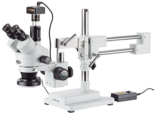 AmScope SM-4TZZ-144A-5M Trinokulares Stereomikroskop mit 4-Zonen-144-LED-Ringlicht und 5-Megapixel-Kamera, 3.5X-180X, Weiß