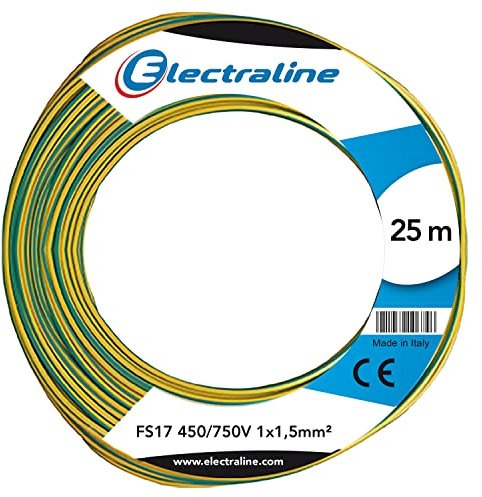 Electraline 13102 Cable unipolar FS17, sección 1 x 1.5 mm², Amarillo/Verde, 25 m