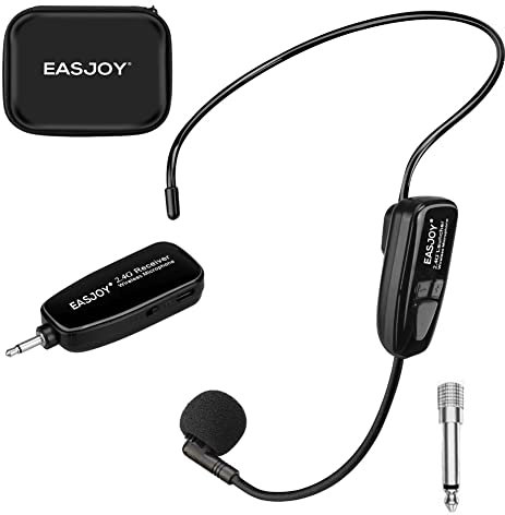 EASJOY 2.4G Micrófono Inalámbrico, Transmisión Inalámbrica Estable, Micrófono Altavoz Auricular y de Mano 2 En 1 para Amplificador de Voz, para Profesores,Ayuda Turístico, Rendimiento, Discurso