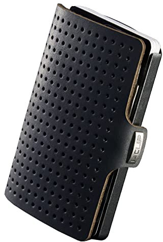 I-CLIP Original Mini Wallet mit Geldklammer - Slim Wallet - Leder Geldbörse - Premium Portemonnaie - Kartenetui - Lochprägung Schwarz/Schwarzer Rahmen