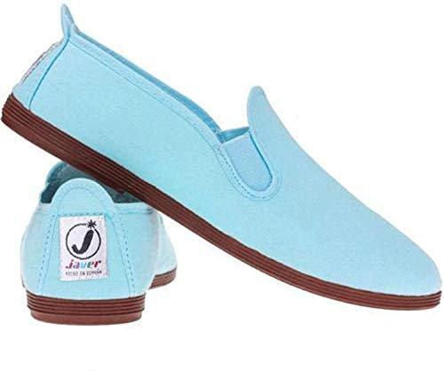 FunkyFashion Unisex Womens Mens Ladies Javer Flossy Espadrilles Plimsoll Flat Shoes Pumps (EU 44, Celeste (Sky))