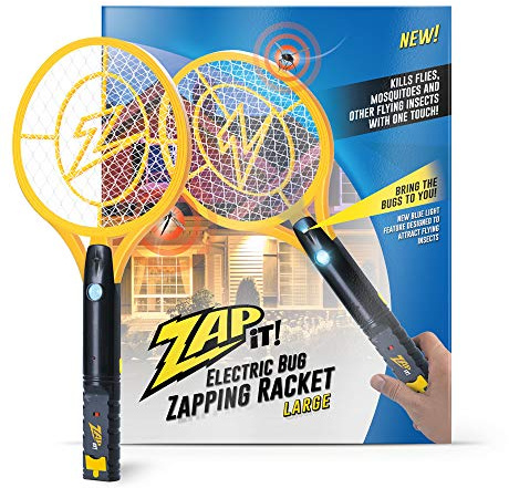 ZAP IT! Bug Zapper - Raqueta recargable con atrayente de luz azul, 4.000 voltios, cable de carga USB