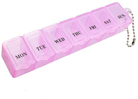 Pill Box Organiser 7 Day One Time a Day Pill Dispenser Storage Case for Medication, Supplements, Vitamins and Cod Liver Oil Pink