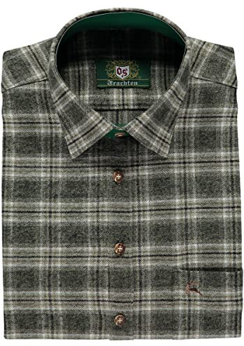 OS Trachten Herren Hemd Langarm Jagdhemd mit Haifischkragen Kavogi, Größe:43/44, Farbe:trachtengrün