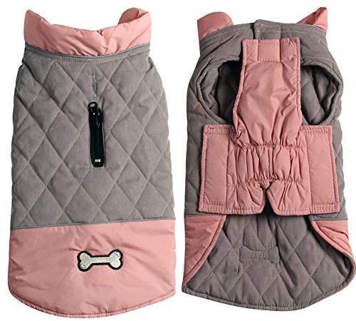 JoyDaog Hundemantel für kleine Hunde, wendbar, wasserdicht, warme Welpenjacke für den kalten Winter, Rosa und Grau, Größe XS