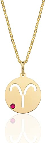 AKA Gioielli® – stjärntecken halsband 925 silver förgyllt med stjärntecken hänge och färgsten för kvinnor, Sterlingsilver Guld