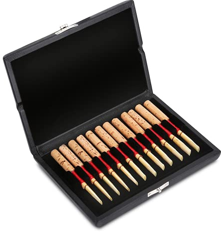 Estuche de Madera y Cuero PU para Cañas de Oboe - Almacenamiento y Accesorio (12 Palos)