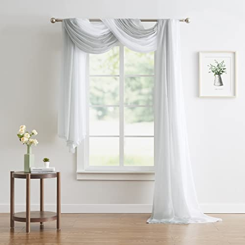 WARM HOME DESIGNS Double Window Scarves Bundle. Each White & Grey Silver Window Scarf Valance is 55 x 288. Great for Gray Room Decor, as Canopy Bed Curtains or Draping Fabric. AS White & Silver 288