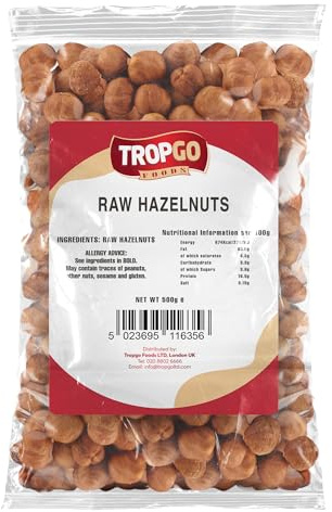 Tropgo Raw Hazelnuts - 500g - Packed Fresh Large Hazelnut - Premium Quality Nuts for a Healthy Heart, High in Fibre & Minerals - Perfect for Snacking