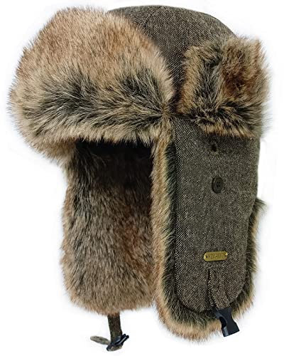 HEYANN Fliegermütze Herren Winter Braun Wintermütze Trapper, Russische Mütze Ushanka Herren Unisex Faux Fellmütze Russische Mütze Wintermütze Ohrenschützer (L/XL, Braunhua-sanse)