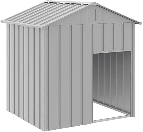 vidaXL Caseta para Perros, Perrera con Tejado Puerta, Casa para Animales, Jaula para Jardín Patio, Acero Galvanizado Gris Claro 117x103x123 cm