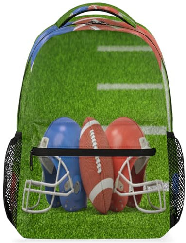WowPrint American Football und Helme Rucksack für Jungen, Mädchen, Männer, Frauen, Fußball-Rucksack, Schule, Büchertasche, Wandern, Reisen, Laptop, lässiger Tagesrucksack, farbig, Medium