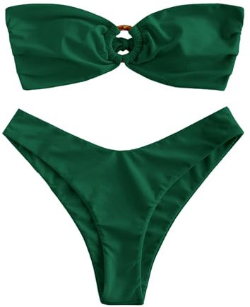 ZAFUL Women's Bandeau Bikini O Ring Strapless High Cut Two Piece Swimsuit
