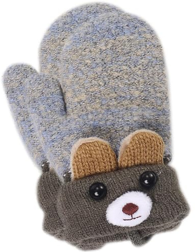 AWAVM Magiska stretchvantar för småbarn, babyhandskar för baby, vinter, varma handskar för barn, söta djur, stickade handskar, vantar med snöre för baby, småbarn, Grått, en storlek