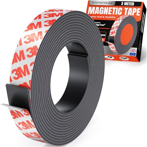 KapStrom Magnetic Tape Roll (3 Meter / 120” Long & 3 cm / 1.2” Wide), Premium Magnetic Strips w/ 3M Strong Self-Adhesive Backing, Easy to Cut & Stick to Fridge, Whiteboard & Flat Surfaces