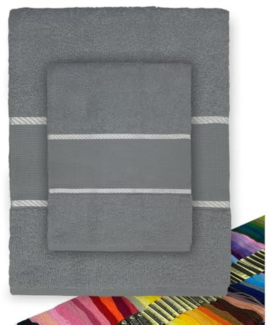 Tex family Juego de toallas de rizo de tela Aida para bordar punto de cruz 1 + 1 cara y invitados con hilo de regalo – Antracita