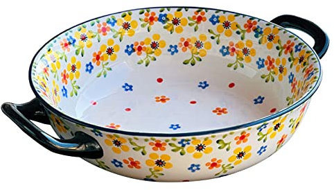 Lasagneform Stora bakformar med handtag, rund gryta for ugn Keramik, stor lasagnepanna djup(Blue sorrel)
