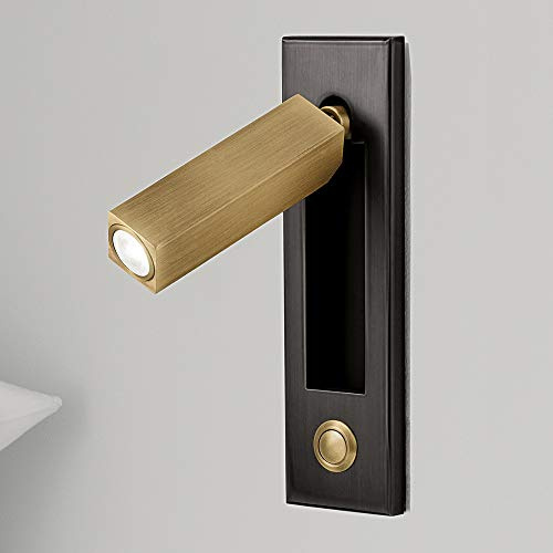 Wall Lamps Sconces Engineering Reading Lamp Hotel Headboard Spotlight, LED Bedroom Lamp Wall Light Sconce, Bedside Reading Light Recessed Push Switch Wall Lamps, 360° Rotatable 90° Foldable-Matte Blac