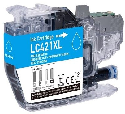 Inkpro Druckerpatrone kompatibel mit Brother LC-421 XL C Cyan für DCP-J1050 DW, DCP-J1140 DW, DCP-J1800 DW, MFC-J1010 DW mit neuem Chip mit Füllstandsanzeige.