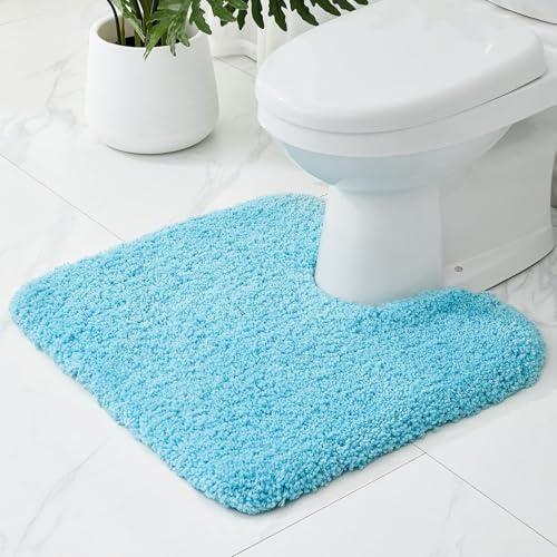 Ruggnovea Toilet Rugs U-Shaped Mat 24x22, Contour Bathroom Mat - Ultra Soft & Absorbent Microfiber, Quick-Dry, Machine Washable with High Density Foam Latex Non Slip Backing, Teal