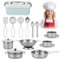 BUCOMTU 17 Piezas Juguetes de Cocina para niños Accesorios, Juguetes de Chef para Niños,Mini Cocina de Juguete con Utensilios – Juego de Cocina en Acero Inoxidable para Niños y Niñas