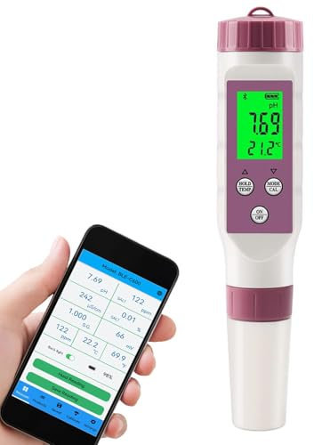 HGTRH Tester di qualità dell'Acqua, Tester PH 7 in 1 Bluetoothes EC TDS ORP Salt SG Temp per Idroponicas Acqua Potabile Piscine Piscine Laboratorio Acquari