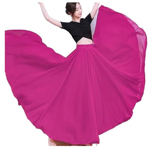 WDSBZNB Bauchtanz Rock 720 Grad Chiffonrock Balletttanz Damen Skate Lange Röcke Tänzerin Übungskleidung Professioneller Bühnentanzrock(Purple Rose Red,XL Length 95cm)