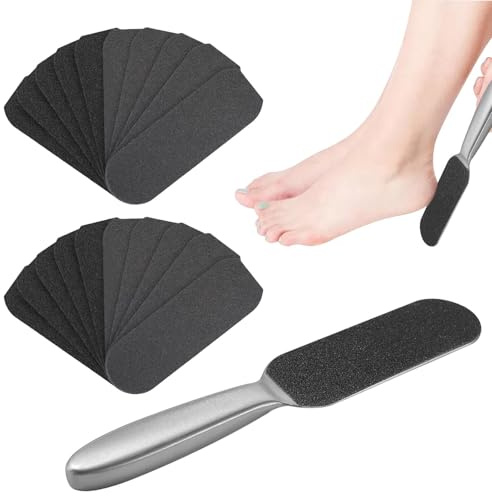 Foot Files and Callus Remover for Hard Skin, Professional Feet Rasp File for Bath Pedicure Salon, 1 Stainless Steel Handle, 10 Coarse Grit and 10 Fine Grit Foot File Replacement Pads