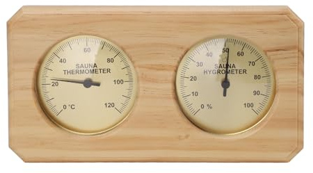 UPALDHOU Bastutermometer Hygrometer, Träram 2-i-1 Temperatur och Luftfuktighet för Basturum