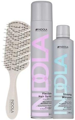 Indola Pack Styling Profesional – Laca Fijación Fuerte 500ml + Espuma Fijadora 200ml – Fijación Duradera y Control del Cabello – Incluye Peine de Regalo