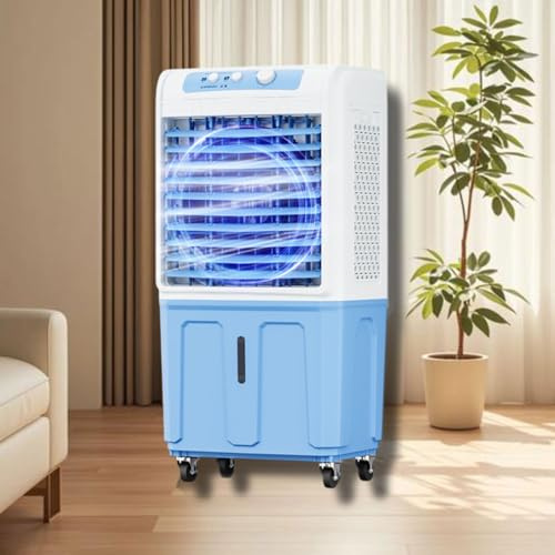 Bärbar förångande luftkylare, 3-växlad fönsterlös AC med 120° oscillation, stor tank, fjärrstyrd, tystgående fläkt för inomhus- och utomhusbruk (mekanisk typ 80 cm)