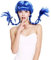 WIG ME UP - DDH-T8175-PC3 Perücke Damenperücke Karneval Halloween Freche Göre Lolita steife geflochtene Zöpfe blau Pony