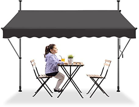 Klemmmarkise Balkon, Markise Einziehbar Manuell, Handkurbel, höhenverstellbar, UV-beständig, ohne Bohren, 100% Polyester, Dunkelgrau, 350 x 120 cm