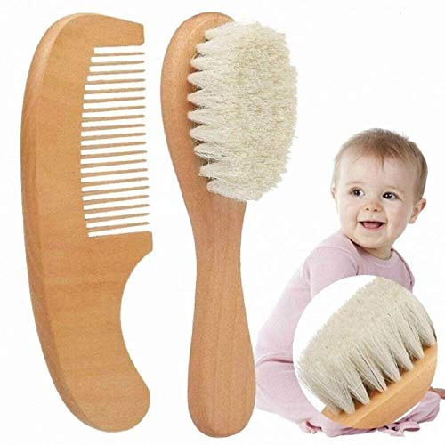 MZY1188 Brosse à Cheveux bébé avec Manche en Bois,Ensemble de Brosse et Peigne en Bois Naturel 2pcs, kit de bébé pour Enfants de Soins de Cheveux de chèvre Super Doux