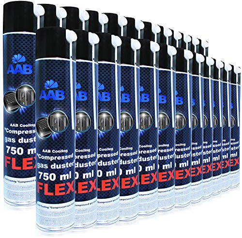 24 x AAB Compressed Gas Duster FLEX 750 ml - Luftdammare med Flexibelt Rör för Dator, Tangentbord, Luftkompressor, Tryckluft för PC, Tangentbordsrensare, Aerosol, Burk Datorrengöringssats