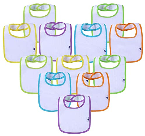 SUPNFOX 12 Pack Waterproof Bibs for Baby Boys and Girls - Absorbent Cotton Dribble Bibs for Newborns