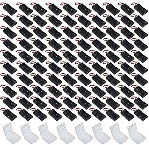 GTIWUNG 100 st AA batterihållare, AA batterihållare boxfodral, batterihållare AA 3 V, batterihållare 2 x 1,5 V, svart, 8 st batteriförvaring förvaringslåda transparent hållare