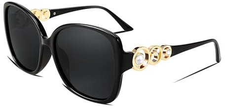 FEISEDY Sonnenbrille Damen Polarisiert Groß Vintage 70er 80er Jahre Brille mit Mit Perleneinlage & UV400 Schutz B2821
