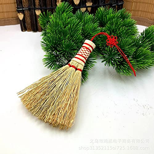 1 mini balai de paille de riz de 12 cm - Balai à main - Balai en bambou naturel fait à la main - Outil de jardinage