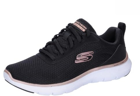 Skechers Damen Flex Appeal 5.0 Uptake Sneakers, Schwarzes Netzgewebe Mit Rotgoldenem Rand, 37 EU