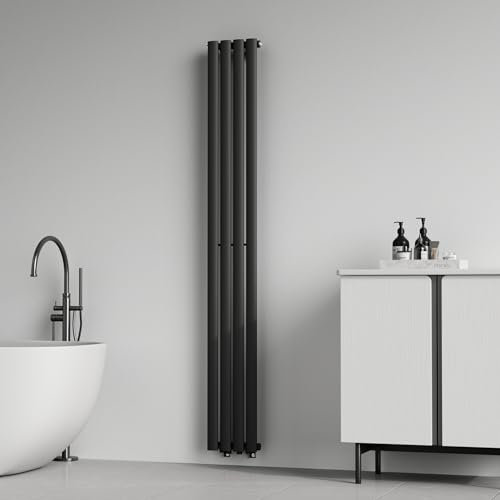 [neu.haus] Termosifone da Parete Radiatore Design Riscaldamento ad Acqua Calda Termoarredo a Pannello Singolo con Elementi Tubolari 180 x 24 cm - Nero