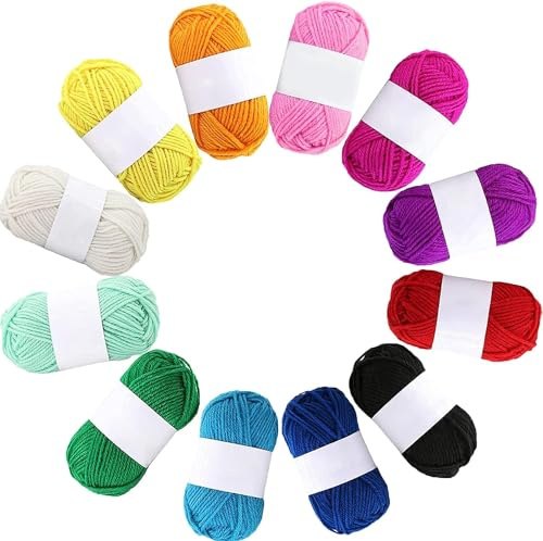12 Pack 12g Acrylic Yarn Knitting Wool Crochet Yarn, Ideal for Beginners, Kids Crafts, Small Projects