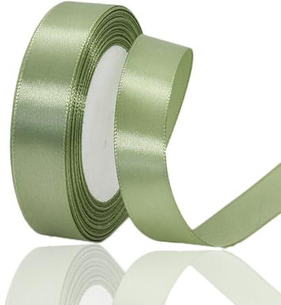 Presentband eukalyptus grön 20 mm brett, 23 meter satinband, salvia, gröna presentband, tyg, band, dekorativt band för presentförpackning, hantverk, födelsedag och bröllopsdekoration