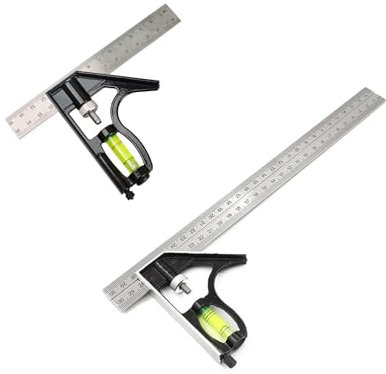 Escuadra Carpintero con Tope de Regla, Regla de Ángulo de Acero Inoxidable, Tope Cuadrado de Metal con ángulo de 45 y 90 Grados, para Medir y Marcar con Precisión, 15 cm y 30 cm
