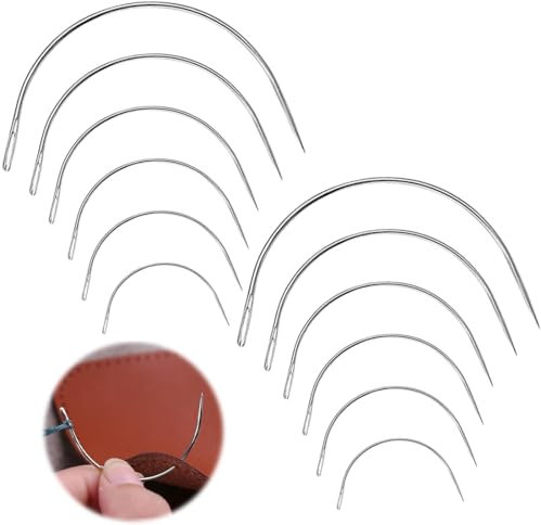 Sirlomu 12 Piezas Agujas de Coser Curvas, Aguja de Tapicería, Aguja Redonda, Aguja de Cuero Delgada, Curvas de Costura, Puntada a Mano, Agujas de Cuero, Herramientas de Costura para Trabajo de Cuero