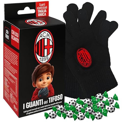 Icam Guanti del Tifoso ROSSONERO con Logo Ricamato e Praline di Cioccolato Latte con Ripieno alla Nocciola 80g (Edizione 2026)
